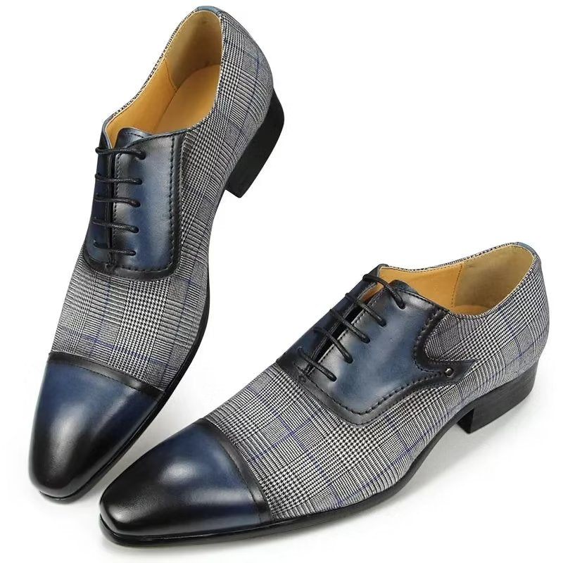 Męskie Buty Wizytowe Luksusowe Skórzane Eleganckie Ślubne Typu Oxford Brogue - Niebieski