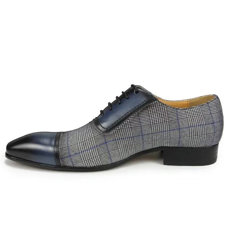 Męskie Buty Wizytowe Luksusowe Skórzane Eleganckie Ślubne Typu Oxford Brogue - Niebieski