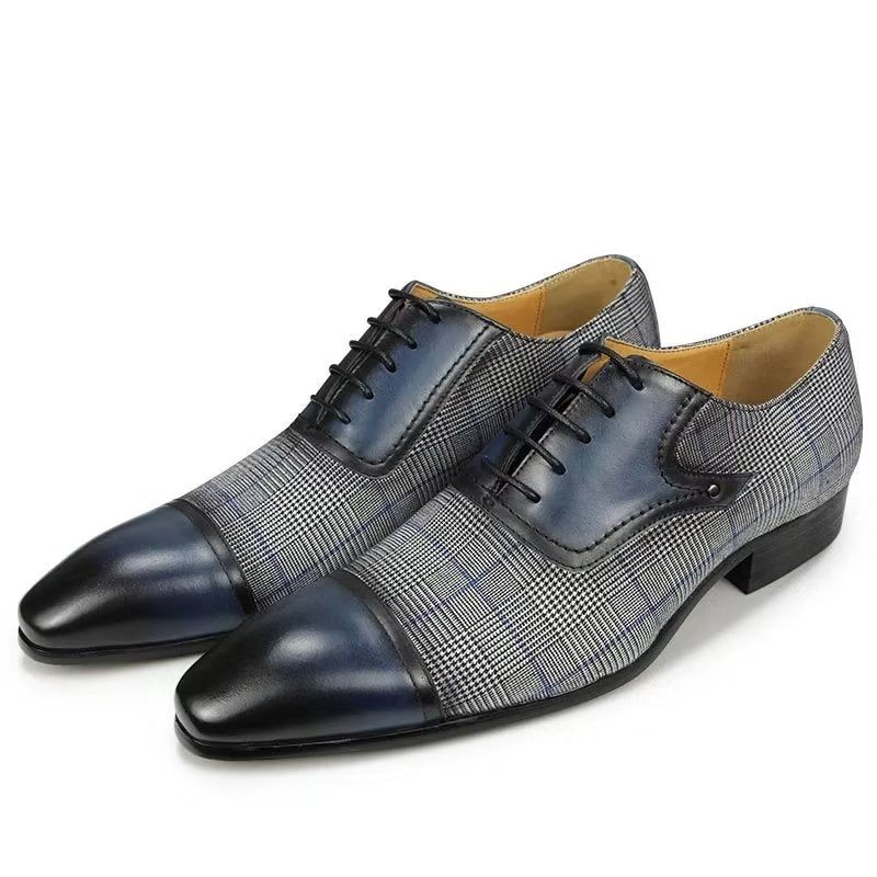 Męskie Buty Wizytowe Luksusowe Skórzane Eleganckie Ślubne Typu Oxford Brogue - Niebieski