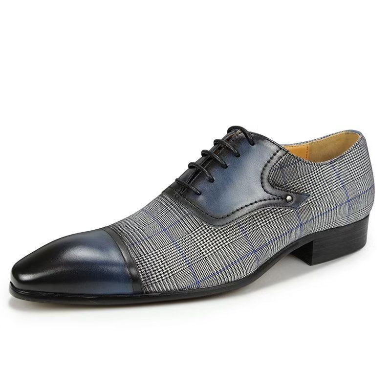 Męskie Buty Wizytowe Luksusowe Skórzane Eleganckie Ślubne Typu Oxford Brogue - Niebieski