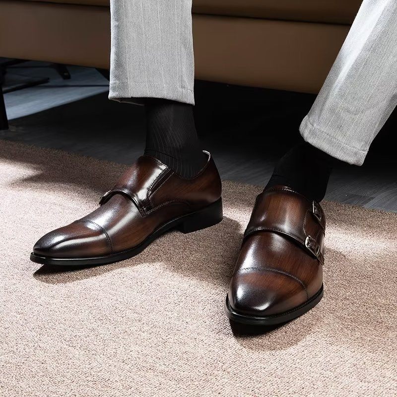 Męskie Buty Wizytowe Monkstrap - Kawa