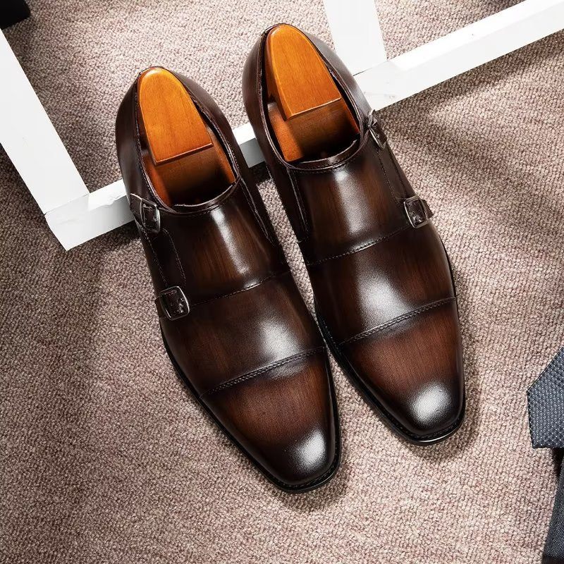 Męskie Buty Wizytowe Monkstrap - Kawa