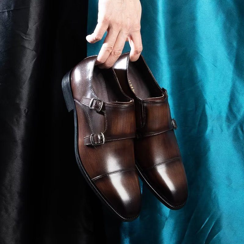 Męskie Buty Wizytowe Monkstrap - Kawa