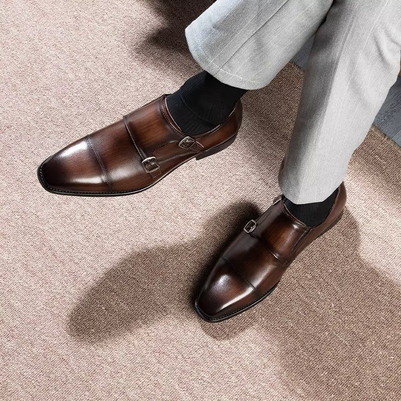 Męskie Buty Wizytowe Monkstrap - Kawa