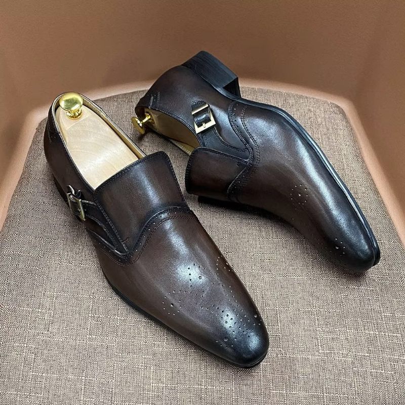 Męskie Buty Wizytowe Monkstrap Buckle Dress Shoes - Kawa