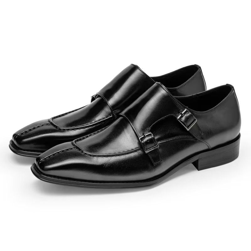 Męskie Buty Wizytowe Monkstrap Eleganckie Ze Skóry Bydlęcej - Czarna