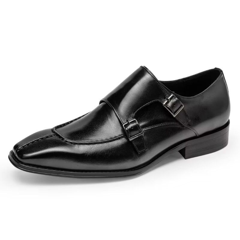 Męskie Buty Wizytowe Monkstrap Eleganckie Ze Skóry Bydlęcej - Czarna