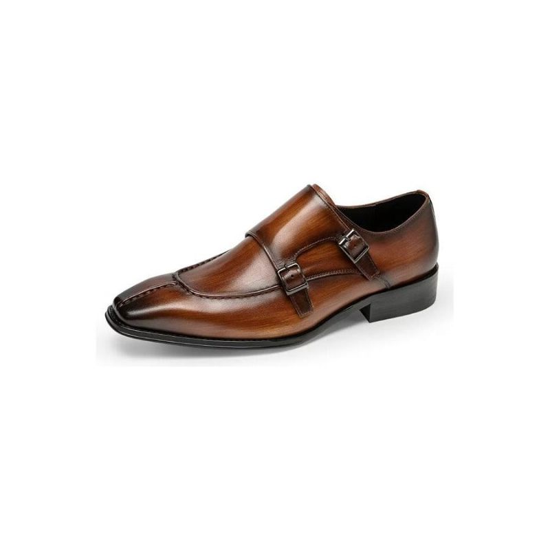 Męskie Buty Wizytowe Monkstrap Eleganckie Ze Skóry Bydlęcej - Kawa