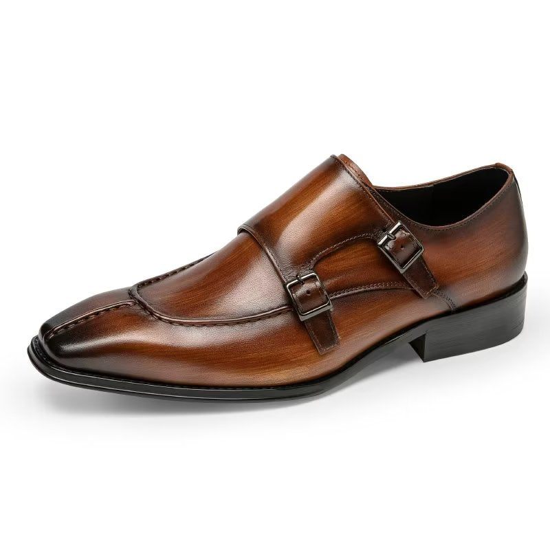 Męskie Buty Wizytowe Monkstrap Eleganckie Ze Skóry Bydlęcej - Kawa