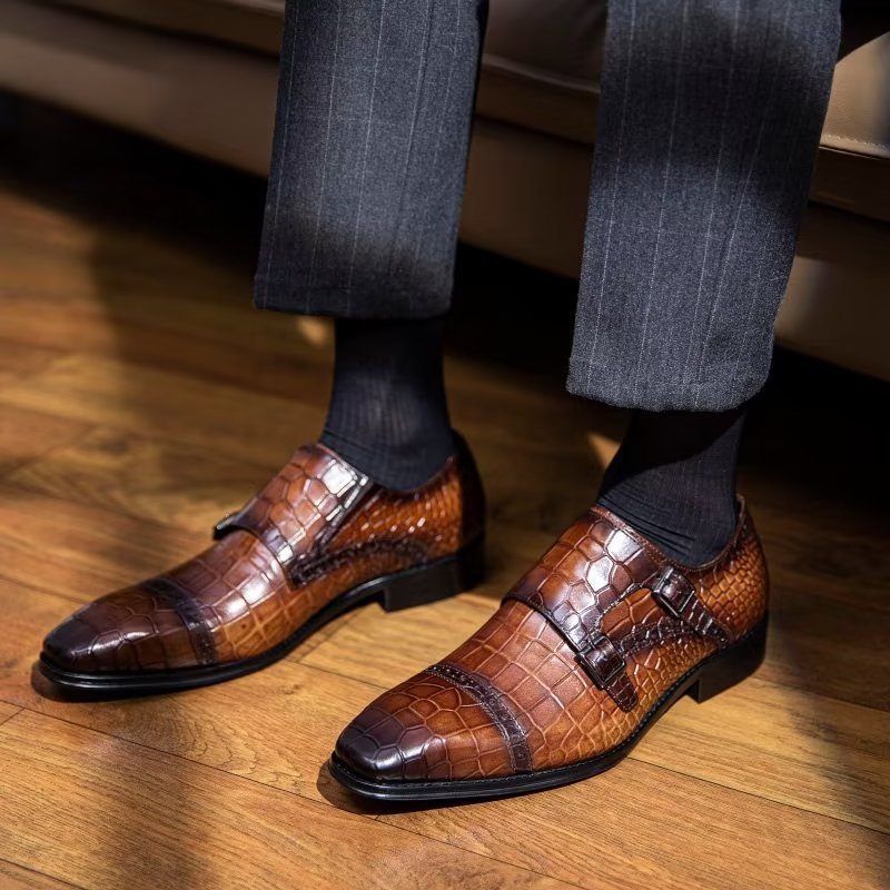 Męskie Buty Wizytowe Monkstraps - Kawa