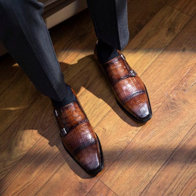 Męskie Buty Wizytowe Monkstraps - Kawa