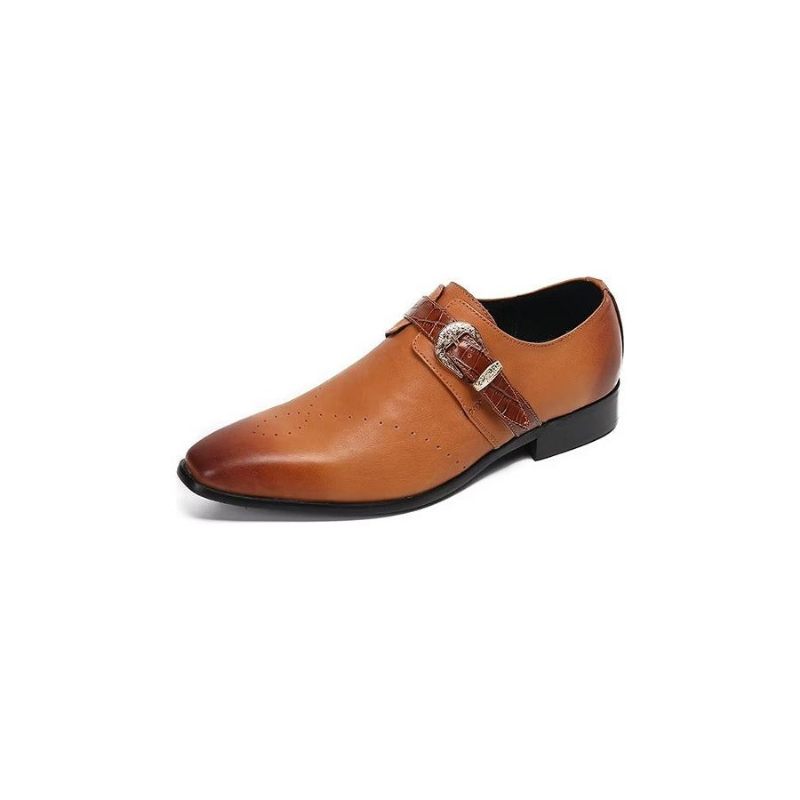 Męskie Buty Wizytowe Monkstraps Eleganckie Wsuwane Z Prawdziwej Skóry - Brązowy