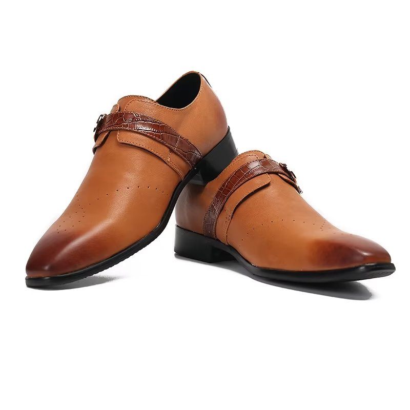 Męskie Buty Wizytowe Monkstraps Eleganckie Wsuwane Z Prawdziwej Skóry - Brązowy