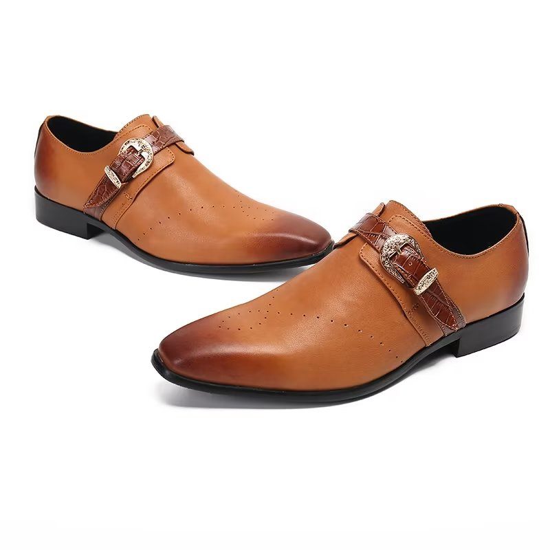 Męskie Buty Wizytowe Monkstraps Eleganckie Wsuwane Z Prawdziwej Skóry - Brązowy