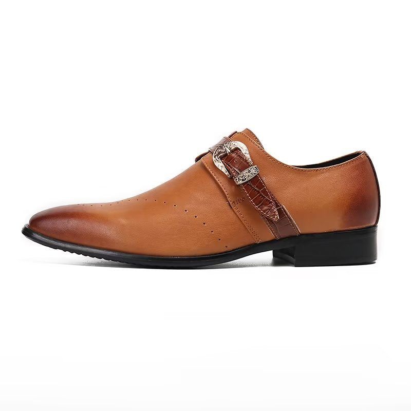 Męskie Buty Wizytowe Monkstraps Eleganckie Wsuwane Z Prawdziwej Skóry - Brązowy