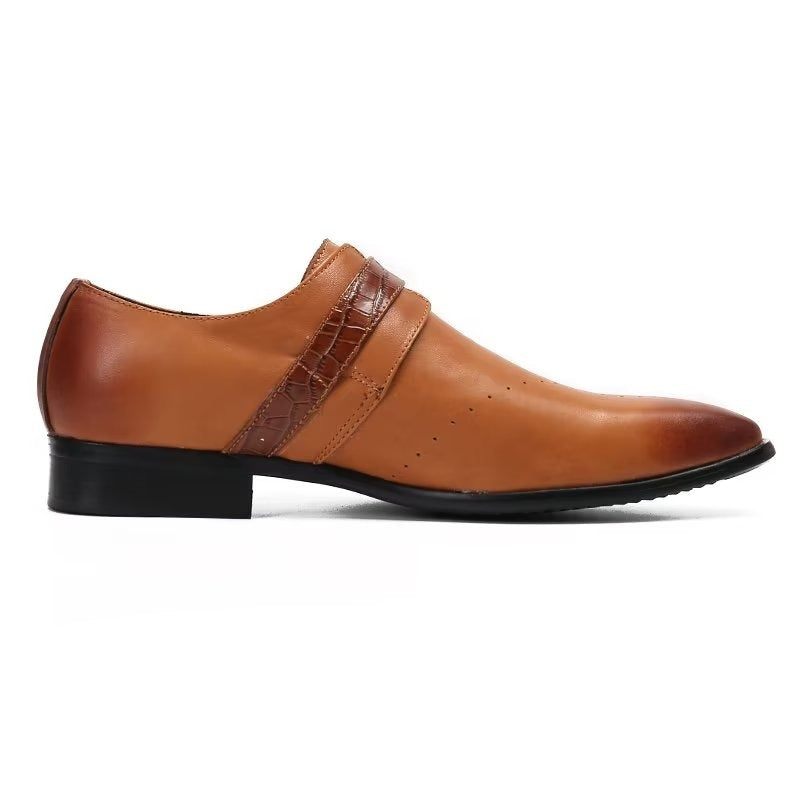 Męskie Buty Wizytowe Monkstraps Eleganckie Wsuwane Z Prawdziwej Skóry - Brązowy