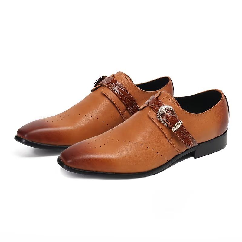 Męskie Buty Wizytowe Monkstraps Eleganckie Wsuwane Z Prawdziwej Skóry - Brązowy