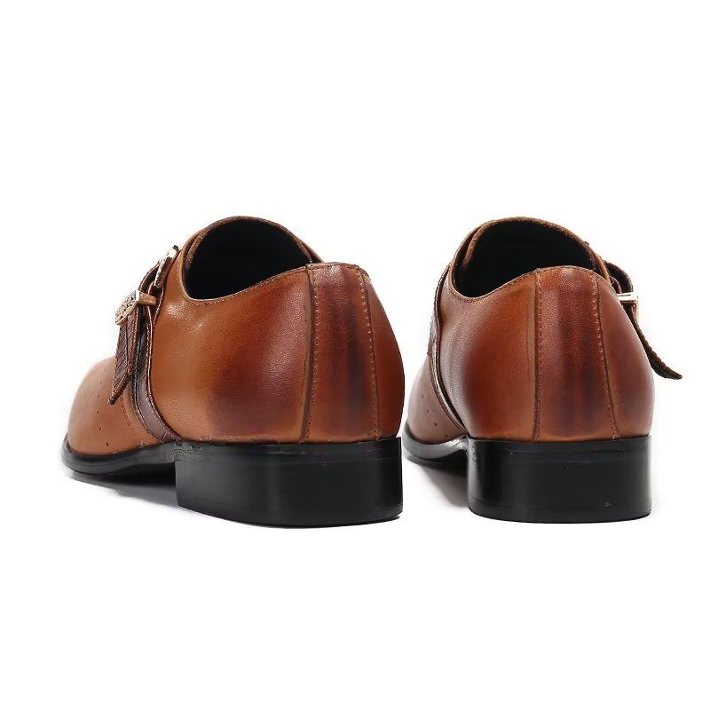 Męskie Buty Wizytowe Monkstraps Eleganckie Wsuwane Z Prawdziwej Skóry - Brązowy