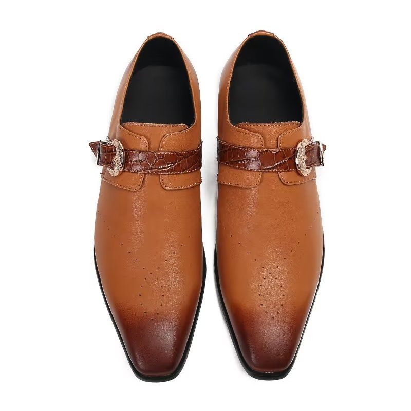 Męskie Buty Wizytowe Monkstraps Eleganckie Wsuwane Z Prawdziwej Skóry - Brązowy