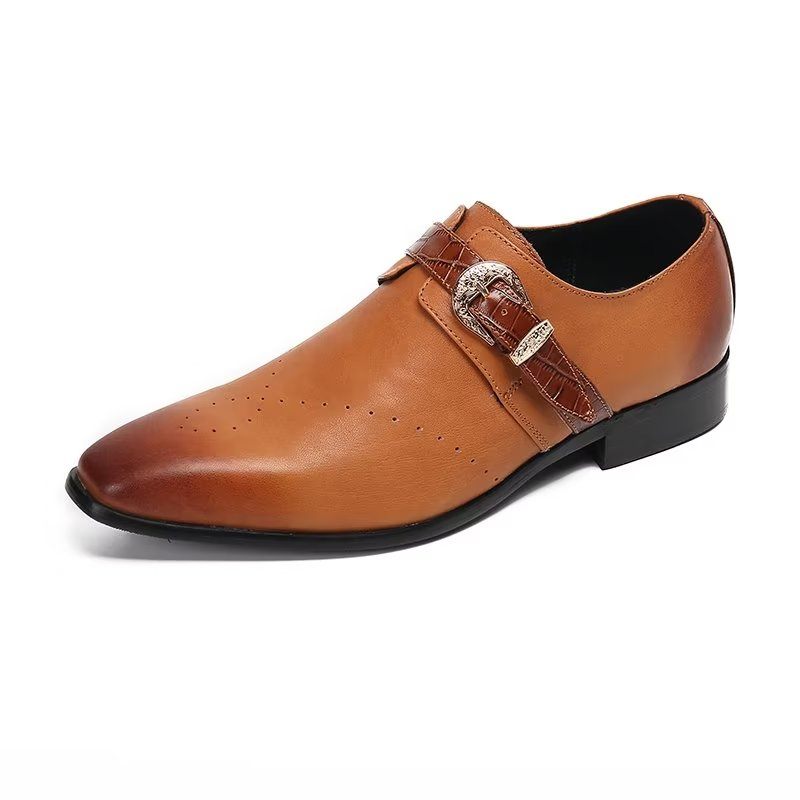 Męskie Buty Wizytowe Monkstraps Eleganckie Wsuwane Z Prawdziwej Skóry - Brązowy