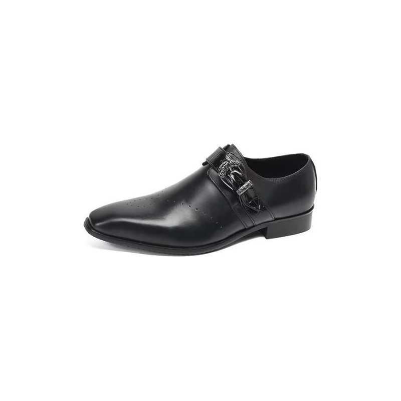 Męskie Buty Wizytowe Monkstraps Eleganckie Wsuwane Z Prawdziwej Skóry - Czarny