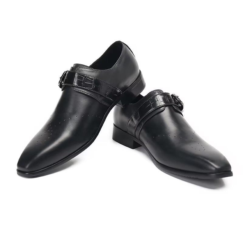 Męskie Buty Wizytowe Monkstraps Eleganckie Wsuwane Z Prawdziwej Skóry - Czarny