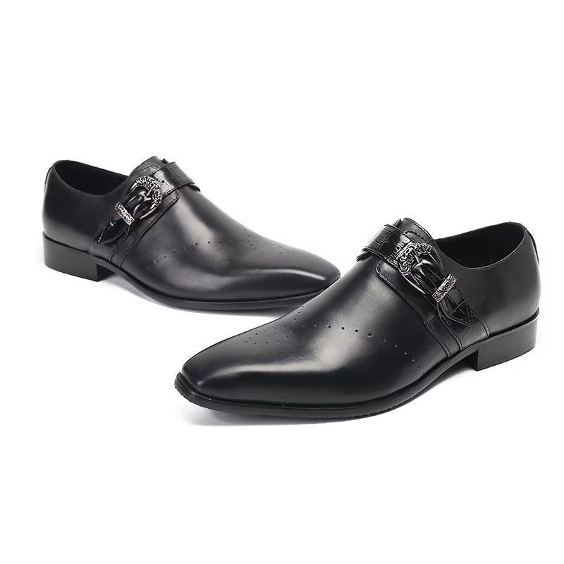 Męskie Buty Wizytowe Monkstraps Eleganckie Wsuwane Z Prawdziwej Skóry - Czarny