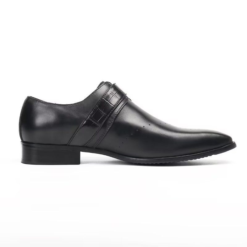 Męskie Buty Wizytowe Monkstraps Eleganckie Wsuwane Z Prawdziwej Skóry - Czarny