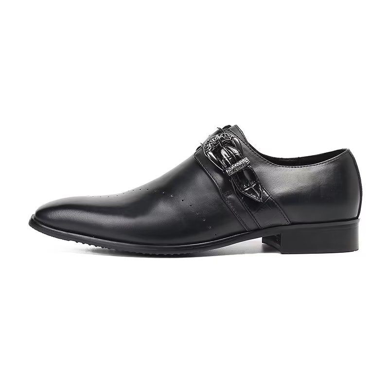 Męskie Buty Wizytowe Monkstraps Eleganckie Wsuwane Z Prawdziwej Skóry - Czarny