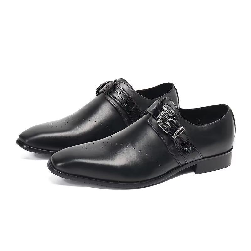 Męskie Buty Wizytowe Monkstraps Eleganckie Wsuwane Z Prawdziwej Skóry - Czarny