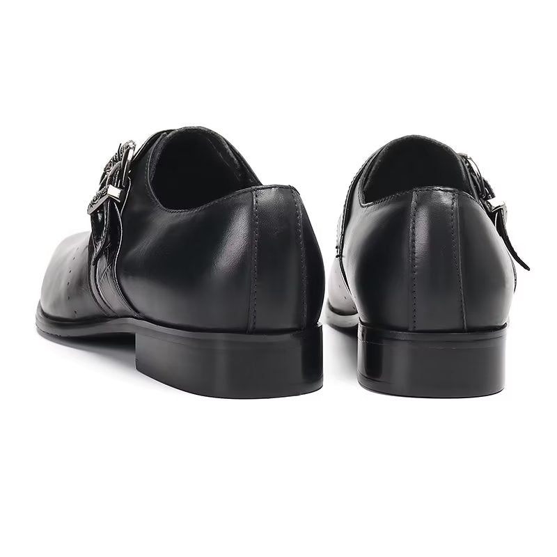 Męskie Buty Wizytowe Monkstraps Eleganckie Wsuwane Z Prawdziwej Skóry - Czarny