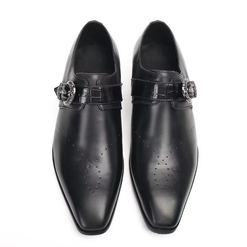 Męskie Buty Wizytowe Monkstraps Eleganckie Wsuwane Z Prawdziwej Skóry - Czarny