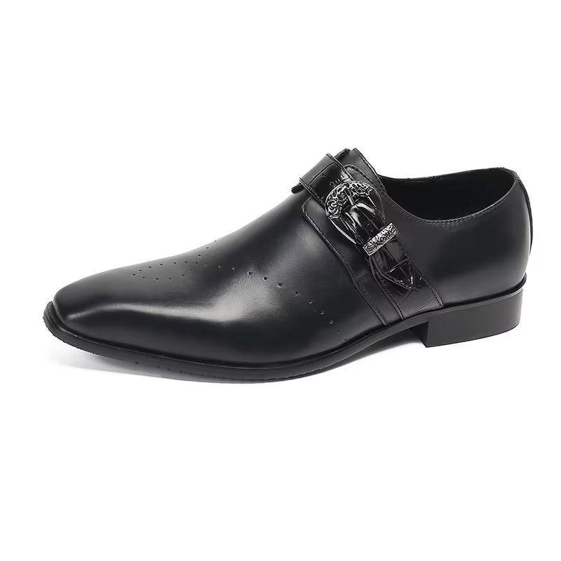 Męskie Buty Wizytowe Monkstraps Eleganckie Wsuwane Z Prawdziwej Skóry - Czarny