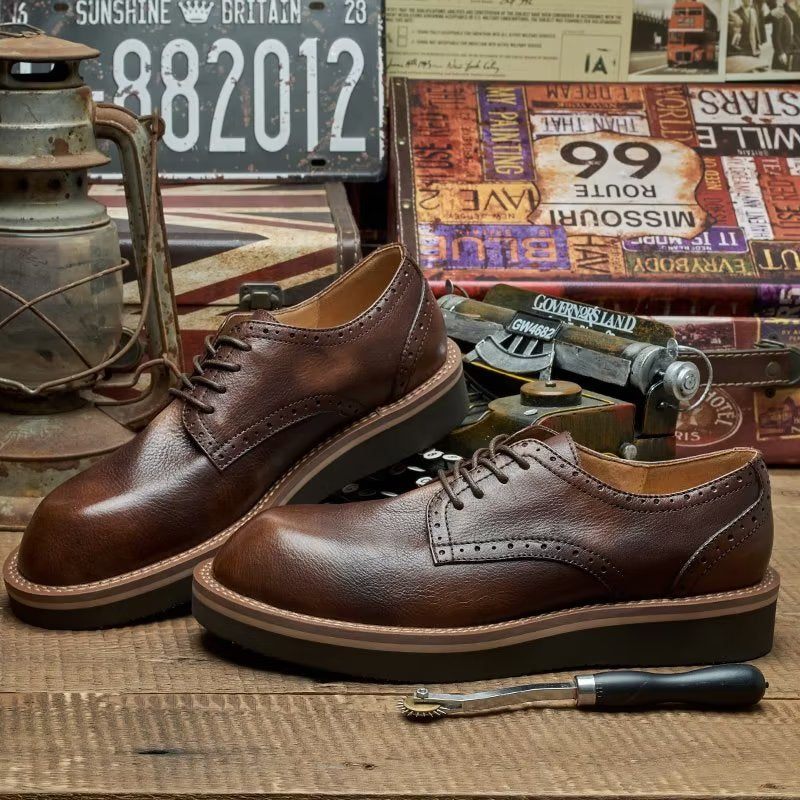 Męskie Buty Wizytowe Okrągłe Noski Eleganckie - Kawa