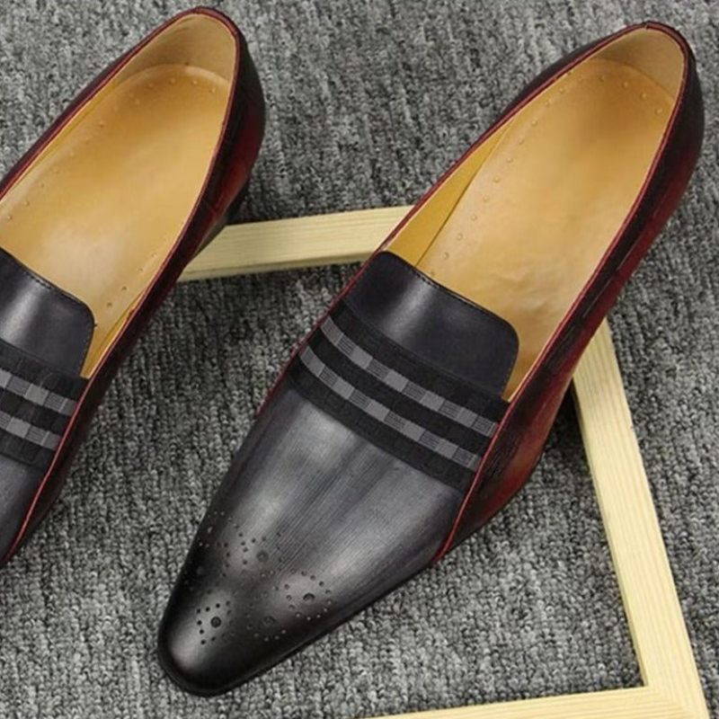 Męskie Buty Wizytowe Prawdziwej Skóry Eleganckie Mokasyny Dżentelmenów Ze Bydlęcej - Szary