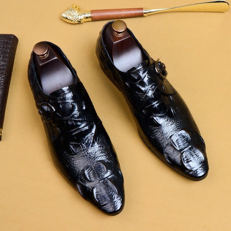 Męskie Buty Wizytowe Szpiczaste Sznurowane Brogue Dress Shoes - Czarna