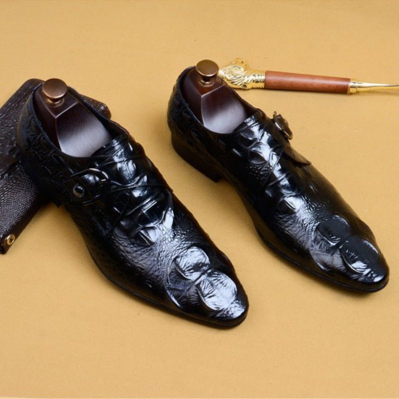 Męskie Buty Wizytowe Szpiczaste Sznurowane Brogue Dress Shoes - Czarna