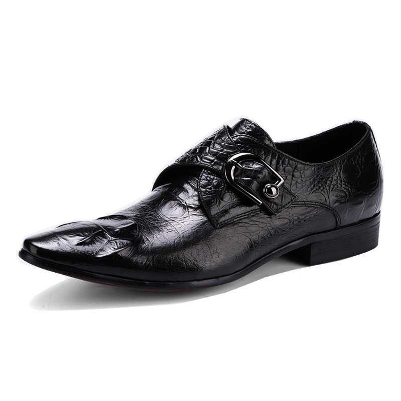 Męskie Buty Wizytowe Szpiczaste Sznurowane Brogue Dress Shoes - Czarna