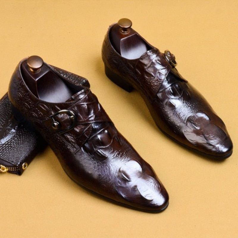 Męskie Buty Wizytowe Szpiczaste Sznurowane Brogue Dress Shoes - Kawa