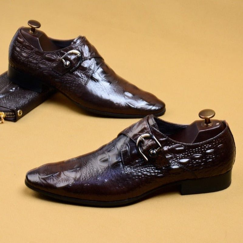 Męskie Buty Wizytowe Szpiczaste Sznurowane Brogue Dress Shoes - Kawa