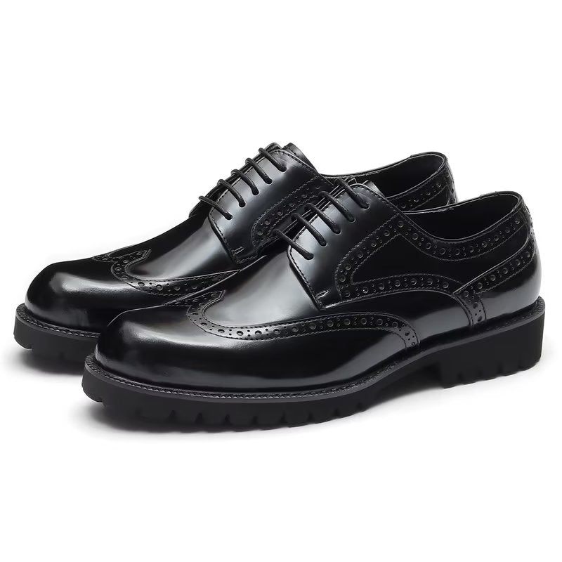 Męskie Buty Wizytowe Tłoczona Elegancja Brogue Dress Shoes - Czarna