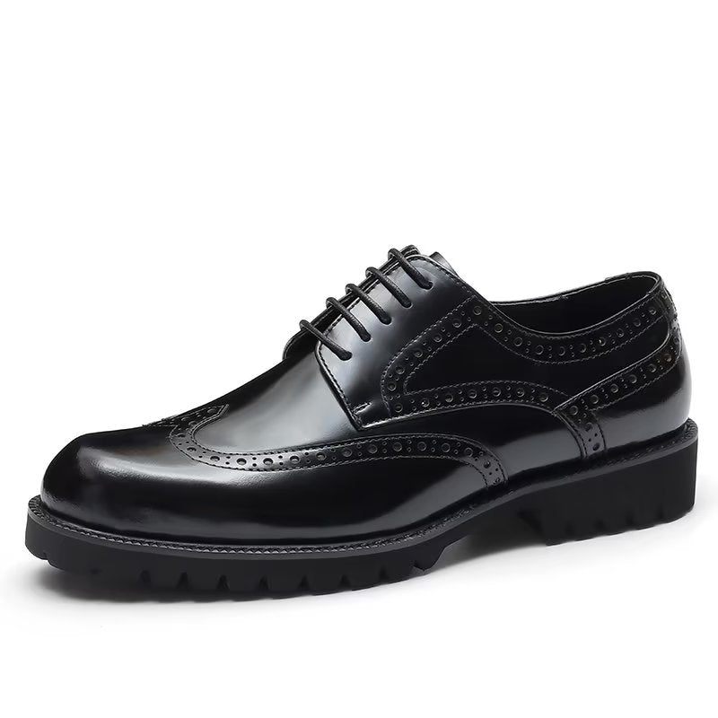 Męskie Buty Wizytowe Tłoczona Elegancja Brogue Dress Shoes - Czarna