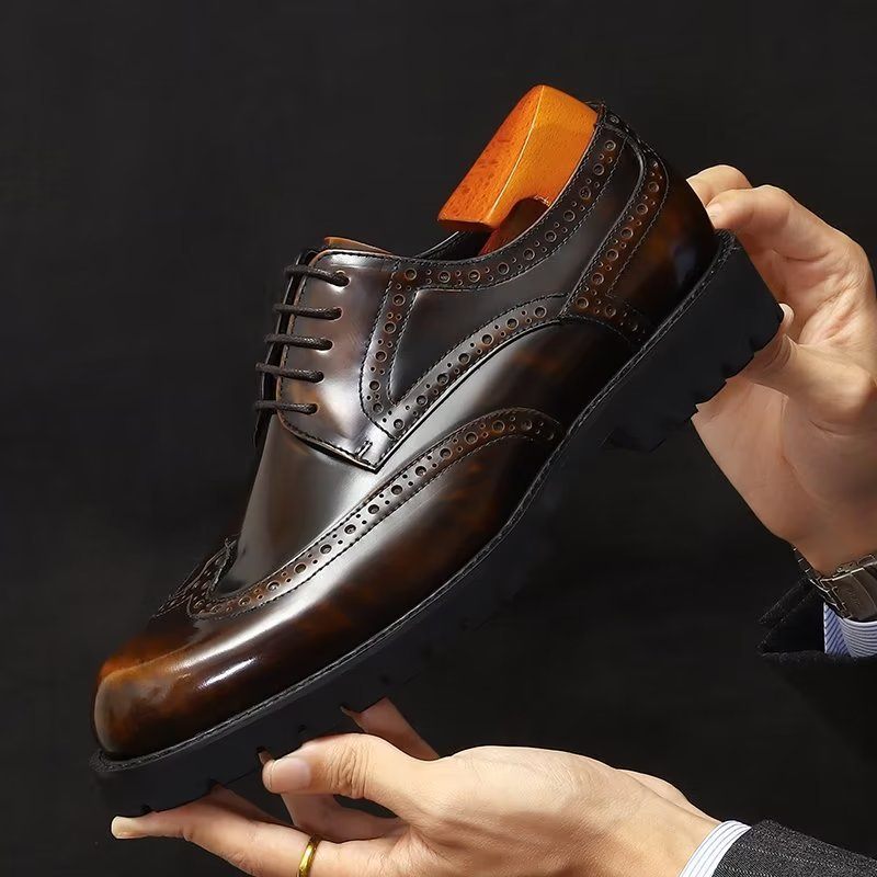 Męskie Buty Wizytowe Tłoczona Elegancja Brogue Dress Shoes - Kawa