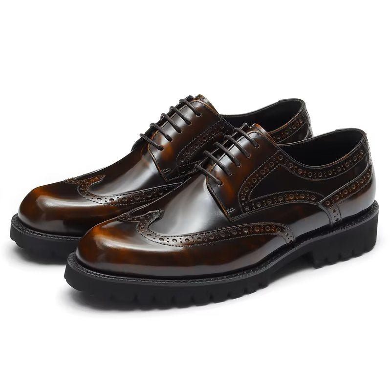 Męskie Buty Wizytowe Tłoczona Elegancja Brogue Dress Shoes - Kawa