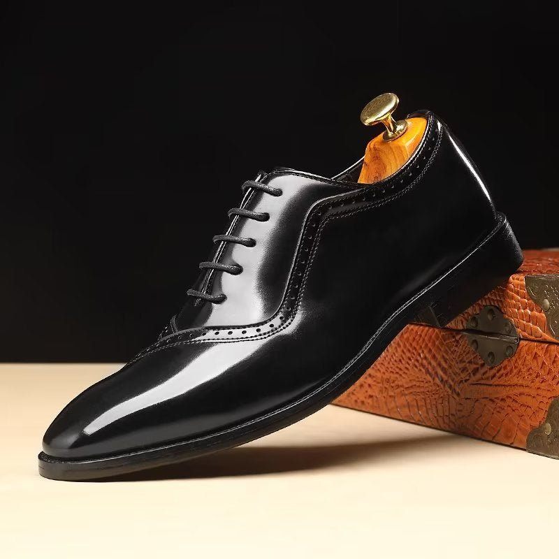 Męskie Buty Wizytowe Tłoczona Elegancja Szpiczaste Noski Stylowe Oxford - Czarna