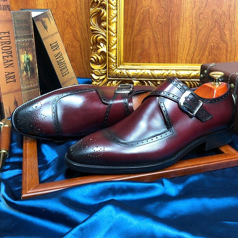 Męskie Buty Wizytowe Wingtip Oxford Półbuty Wykwintna Elegancja - Czerwony