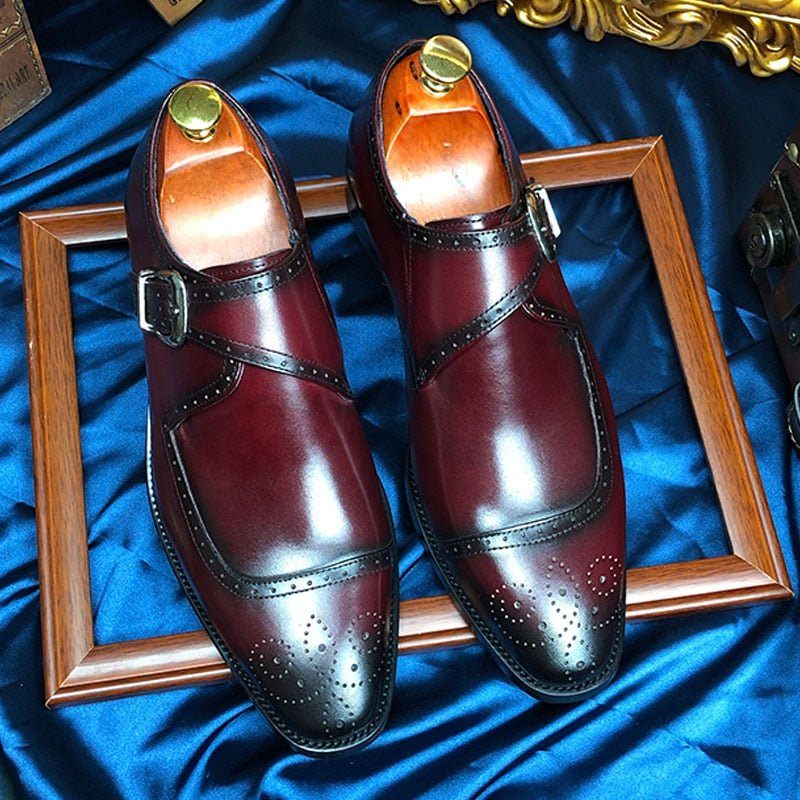 Męskie Buty Wizytowe Wingtip Oxford Półbuty Wykwintna Elegancja - Czerwony