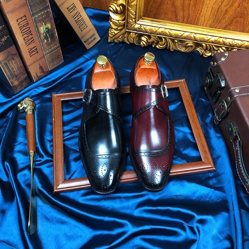 Męskie Buty Wizytowe Wingtip Oxford Półbuty Wykwintna Elegancja - Czerwony