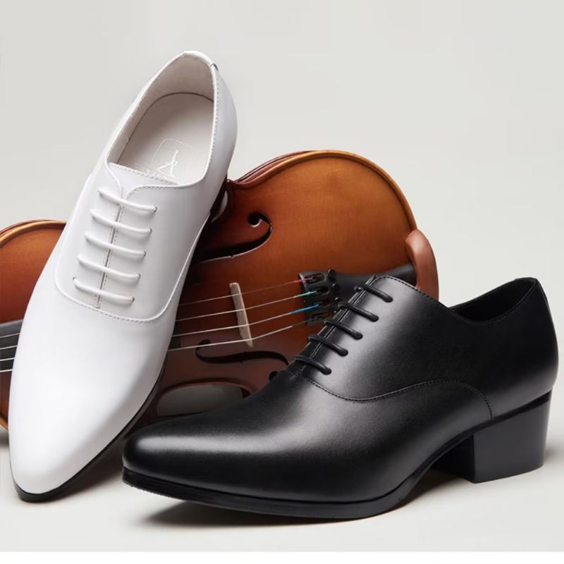 Męskie Buty Wizytowe Wyrafinowane Skórzane Ze Szpiczastym Noskiem Eleganckie Oxford - Czarny