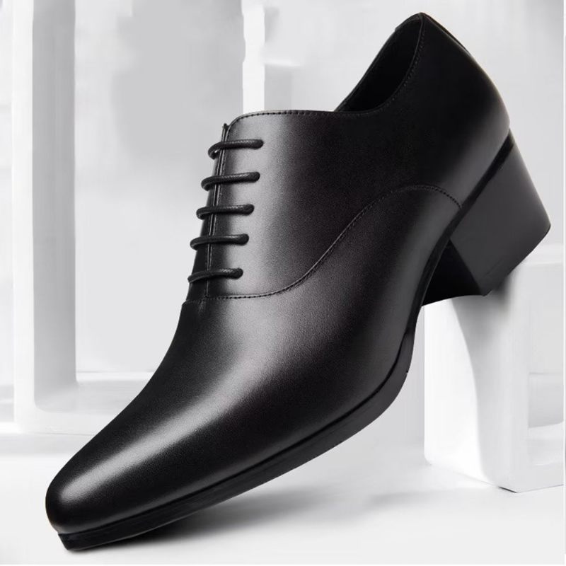 Męskie Buty Wizytowe Wyrafinowane Skórzane Ze Szpiczastym Noskiem Eleganckie Oxford - Czarny